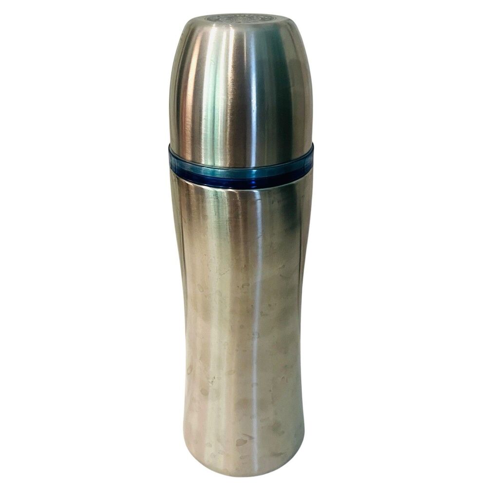Starbucks Stainless Steel Silver & Blue Bullet Travel Thermos 17 Oz. 2004